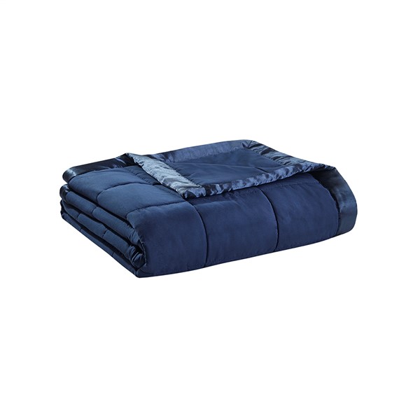 Madison Park Windom Lightweight Down Alternative Blanket with Satin Trim in Navy, Full/Queen MP51-6699