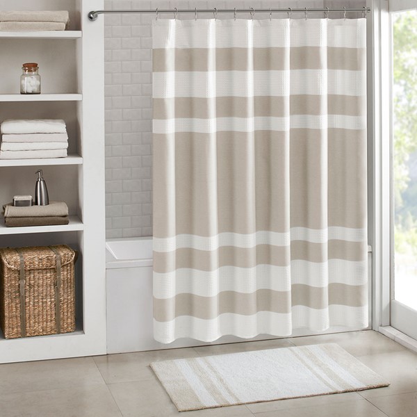 Madison Park Spa Waffle Shower Curtain with 3M Treatment in Taupe, 72x72" MP70-1483