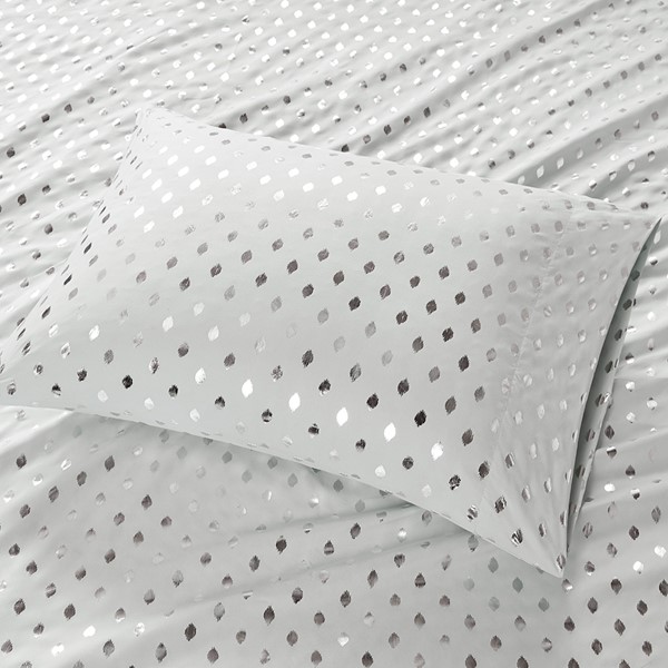 Intelligent Design Metallic Dot Printed Sheet Set in Grey/Silver, Twin ID20-1740