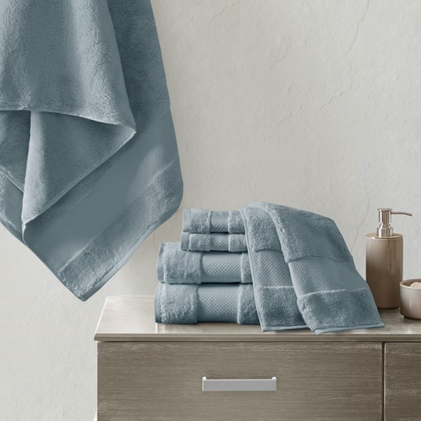 Madison Park Signature Turkish Cotton 6 Piece Bath Towel Set in Blue, 6-Piece MPS73-416