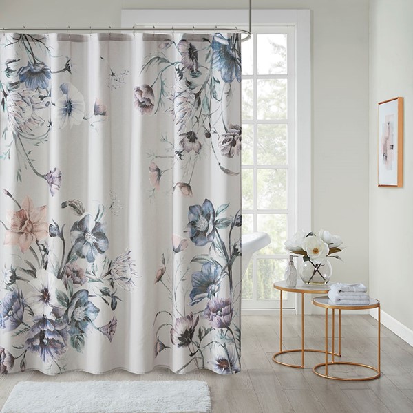 Madison Park Cassandra Printed Cotton Shower Curtain in Blue, 72x72" MP70-7842