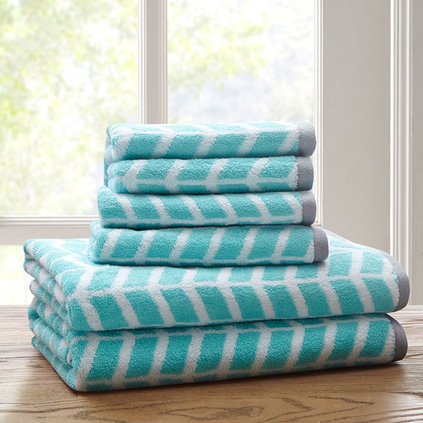 Intelligent Design Nadia Cotton Jacquard Bath Towel 6 Piece Set in Aqua ID91-524