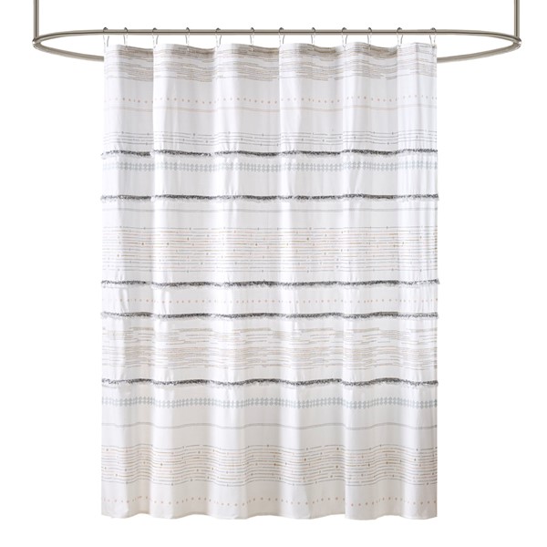 INK+IVY Nea Cotton Printed Shower Curtain with Trims in Off White/Gray, 72x72" II70-1120