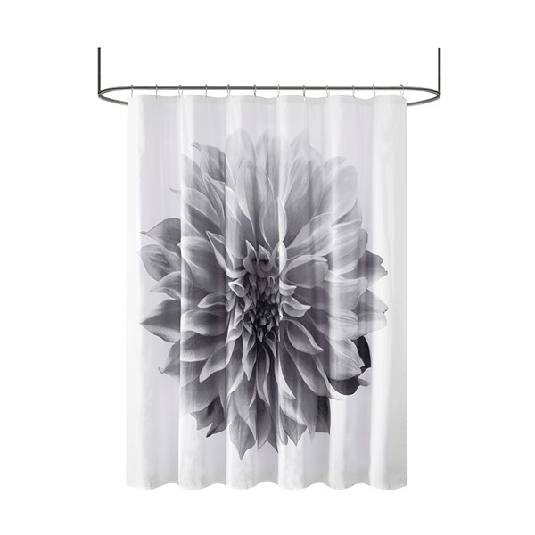 Madison Park Norah Printed Floral Cotton Shower Curtain in Grey, 72x72" MP70-7542