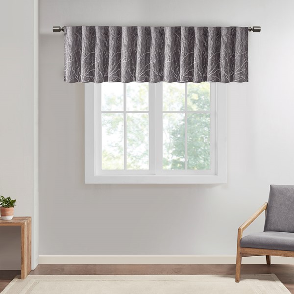 Madison Park Andora Faux Silk Embroidered Window Valance in Grey, 50x18" MP41-4573