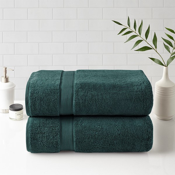 Madison Park Signature 800GSM 100% Cotton Bath Sheet 2 Piece Set in Dark Green, 34x68" - 2PK MPS73-530