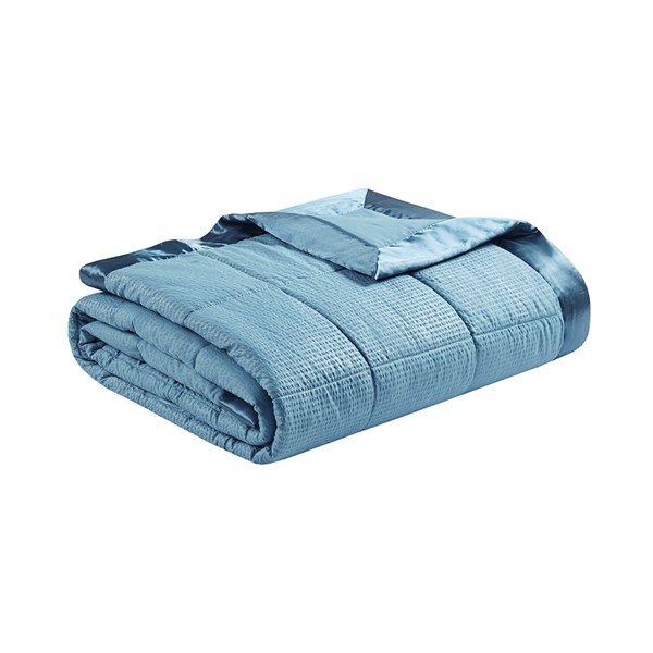 Madison Park Cambria Oversized Down Alternative Blanket with Satin Trim in Slate Blue, Full/Queen MP51-7647