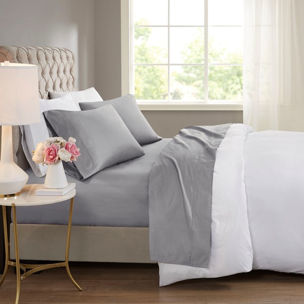 Beautyrest 600 Thread Count Cooling Cotton Blend 4 PC Sheet Set in Grey, Full BR20-0994