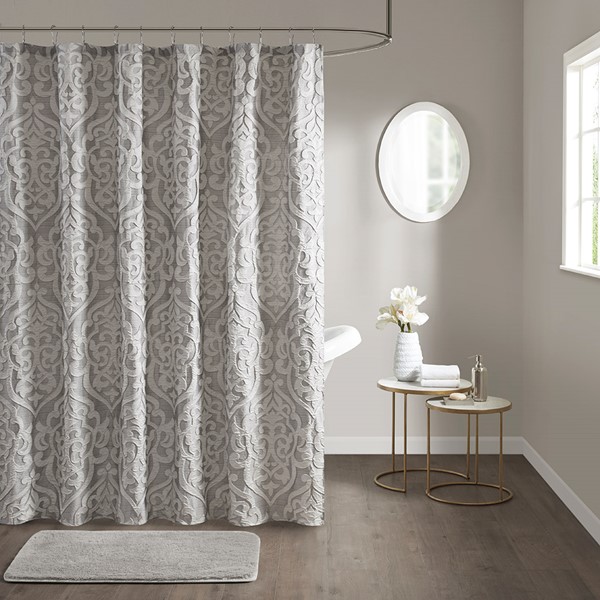 Madison Park Odette Jacquard Shower Curtain in Silver/Silver, 72x72" MP70-6875