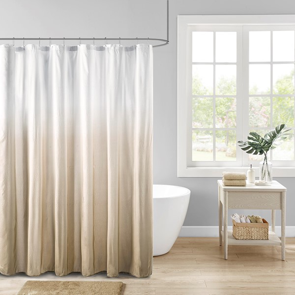 Madison Park Ara Ombre Printed Seersucker Shower Curtain in Taupe, 72x72" MP70-7541