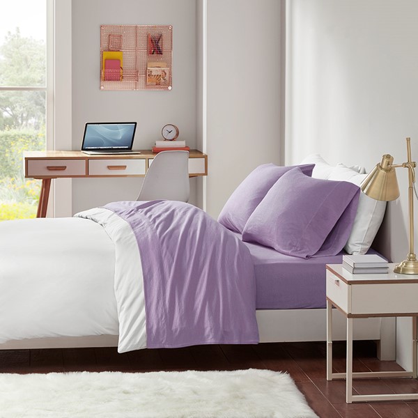 Intelligent Design Cotton Blend Jersey Knit All Season Sheet Set in Purple, Full ID20-705