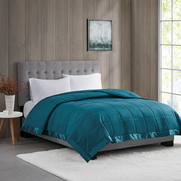 Madison Park Windom Lightweight Down Alternative Blanket with Satin Trim in Teal, Twin MP51-7661