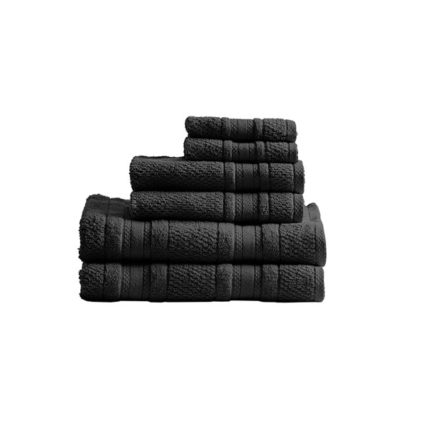 Madison Park Essentials Adrien Super Soft Cotton Quick Dry Bath Towel 6 Piece Set in Black, 6-Piece MPE73-1024