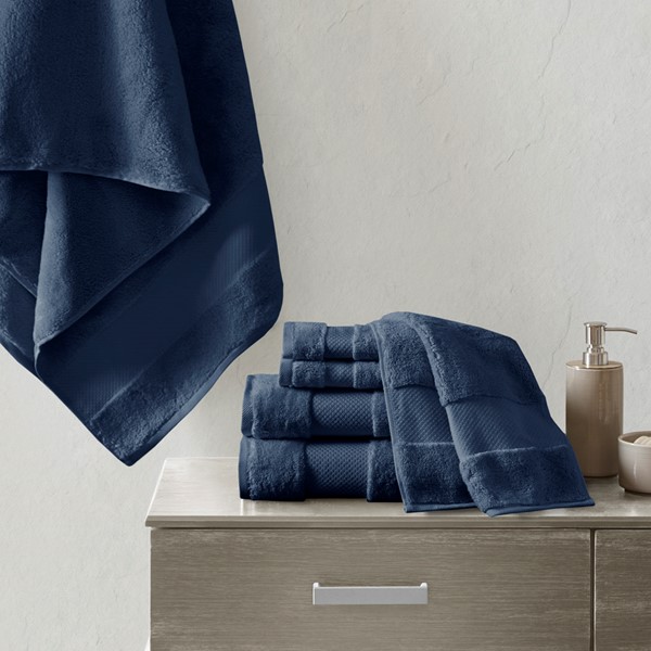 Madison Park Signature Turkish Cotton 6 Piece Bath Towel Set in Navy, 6-Piece MPS73-468