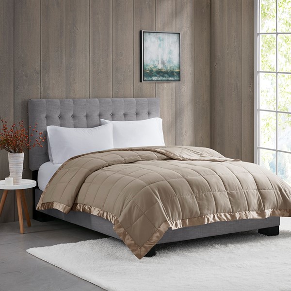 Madison Park Windom Lightweight Down Alternative Blanket with Satin Trim in Brown, Full/Queen MP51-545