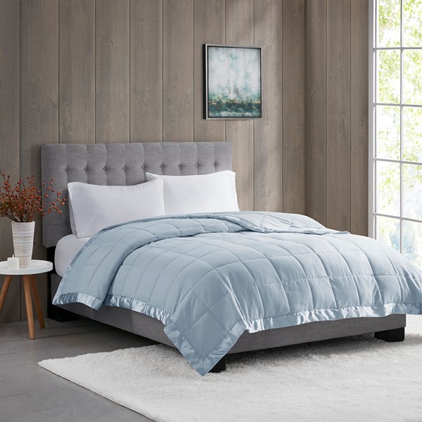 Madison Park Windom Lightweight Down Alternative Blanket with Satin Trim in Blue, King MP51-543