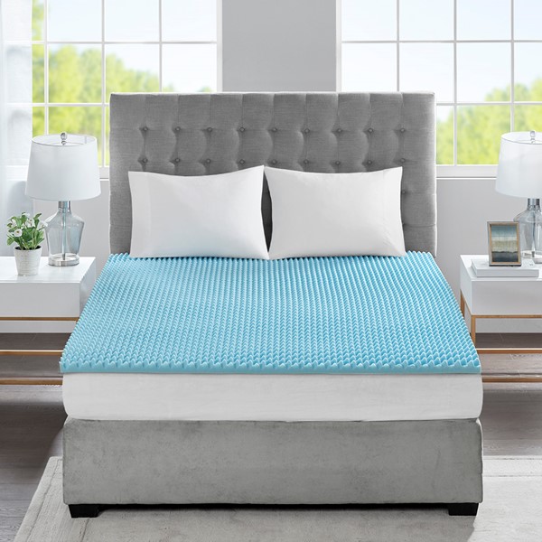 Sleep Philosophy 1.5" Gel Memory Foam All Season Reversible Cooling Mattress Topper in Blue, Twin XL BASI16-0416