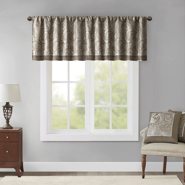 Madison Park Aubrey Jacquard Window Valance in Blue/Brown, 50x18" MP41-1456