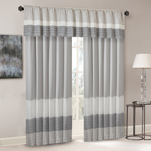 Madison Park Amherst Polyoni Pintuck Window Valance in Grey, 50x18" MP41-4377