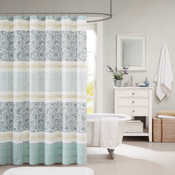 Madison Park Dawn Cotton Shower Curtain in Aqua, 72x72" MP70-2493