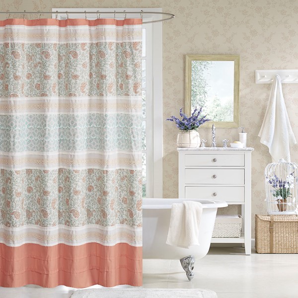 Madison Park Dawn Cotton Shower Curtain in Coral, 72x72" MP70-3038