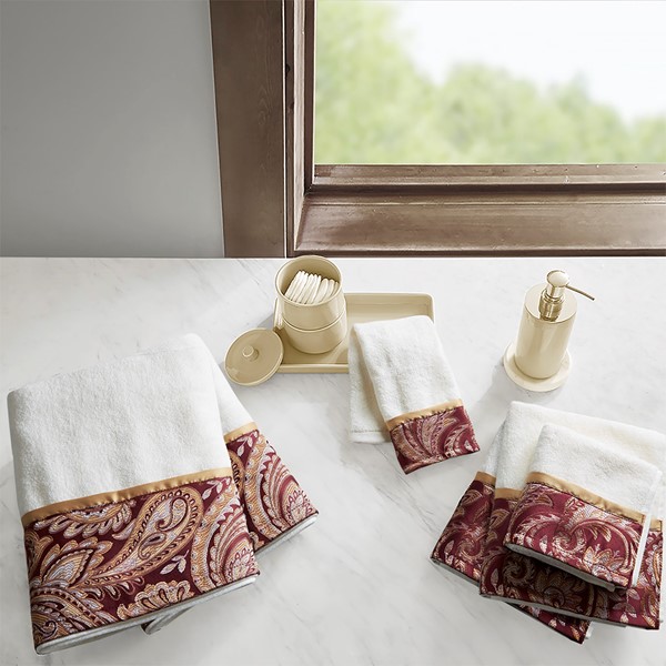 Madison Park Aubrey 6 Piece Jacquard Towel Set in Burgundy, 6-Piece MP73-7450