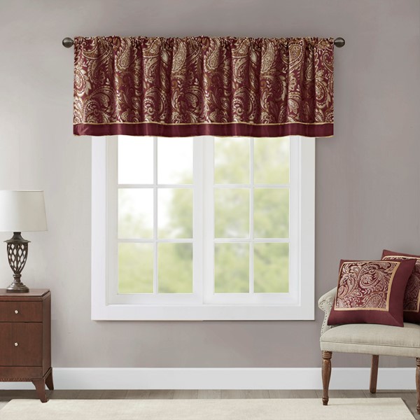 Madison Park Aubrey Jacquard Window Valance in Burgundy, 50x18" MP41-2714