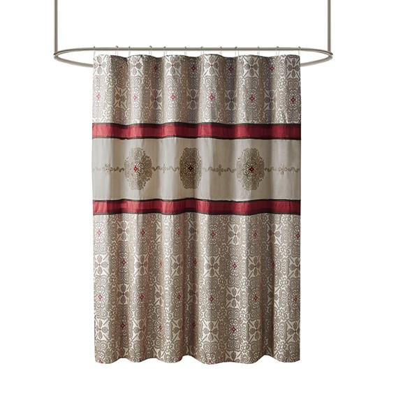 Madison Park Donovan Embroidered Shower Curtain in Red, 72x72" MP70-4047