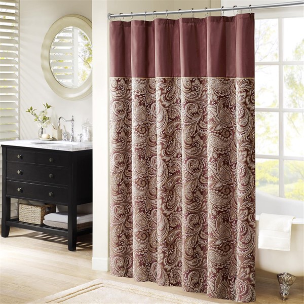 Madison Park Aubrey Jacquard Shower Curtain in Burgundy, 72x72" MP70-3034