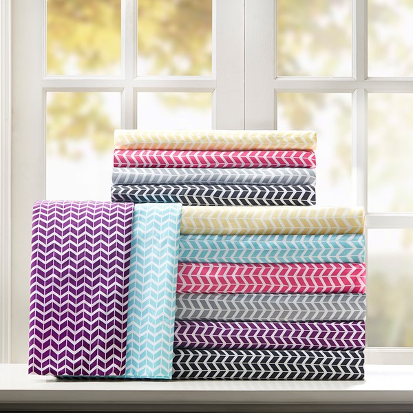 Intelligent Design Chevron Printed Microfiber Sheet Set in Aqua, Twin ID20-300