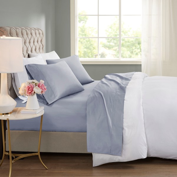 Beautyrest 600 Thread Count Cooling Cotton Blend 4 PC Sheet Set in Blue, King BR20-1004