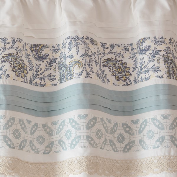 Madison Park Dawn Printed and Pieced Rod Pocket Valance in Aqua, 50x18" MP41-4293