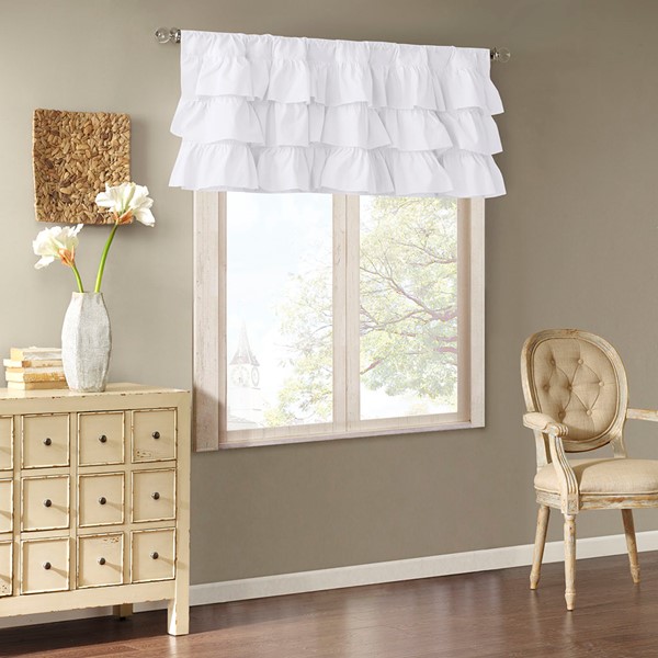 Madison Park Anna Cotton Oversized Ruffle Valance in White, 50x18" MP41-5174