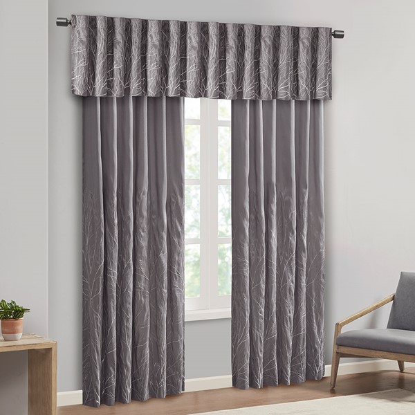 Madison Park Andora Faux Silk Embroidered Window Valance in Grey, 50x18" MP41-4573