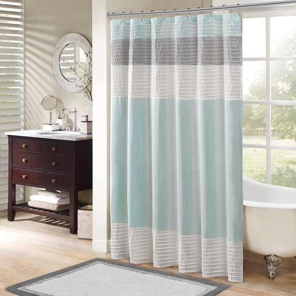 Madison Park Amherst Faux Silk Shower Curtain in Aqua, 72x72" MP70-2978