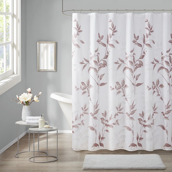 Madison Park Cecily Burnout Printed Shower Curtain in Mauve, 72x72" MP70-6630