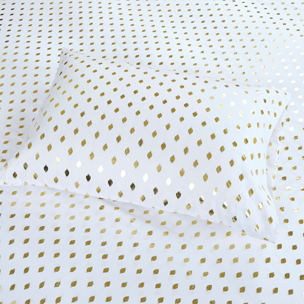 Intelligent Design Metallic Dot Printed Sheet Set in White/Gold, Twin ID20-1469