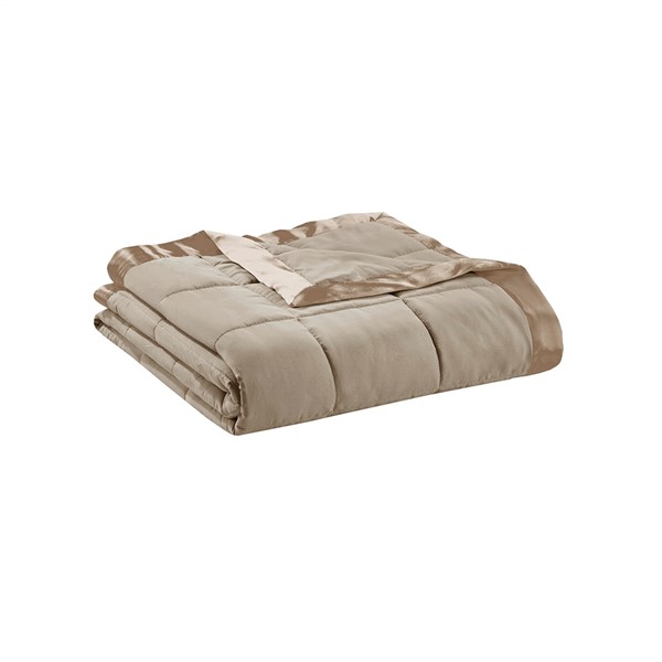 Madison Park Windom Lightweight Down Alternative Blanket with Satin Trim in Brown, Full/Queen MP51-545