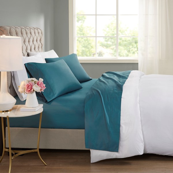 Beautyrest 600 Thread Count Cooling Cotton Blend 4 PC Sheet Set in Teal, King BR20-1921