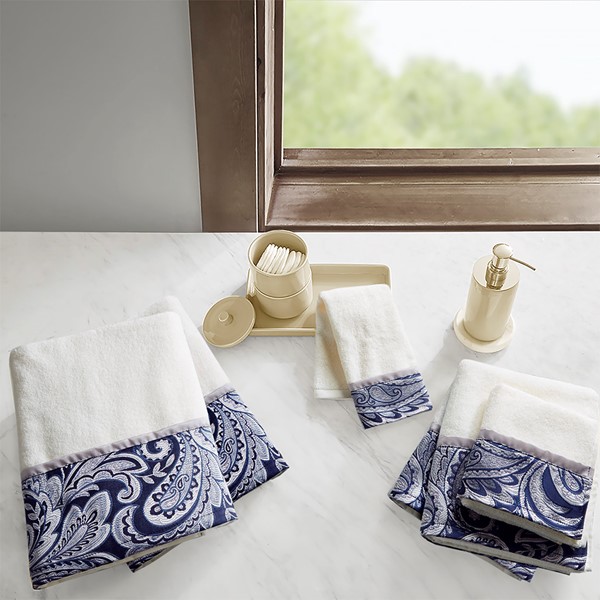 Madison Park Aubrey 6 Piece Jacquard Towel Set in Navy, 6-Piece MP73-7451