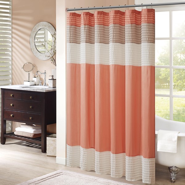 Madison Park Amherst Faux Silk Shower Curtain in Coral, 72x72" MP70-2319