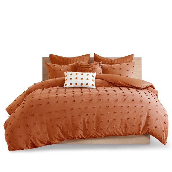 Urban Habitat Brooklyn Cotton Jacquard Duvet Cover Set with Euro Shams and Throw Pillows in Rust, Full/Queen UH12-2498