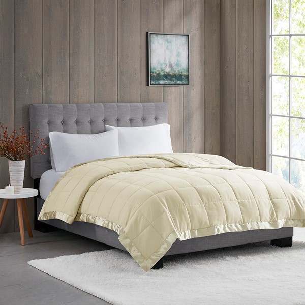 Madison Park Windom Lightweight Down Alternative Blanket with Satin Trim in Cream, Twin MP51-538