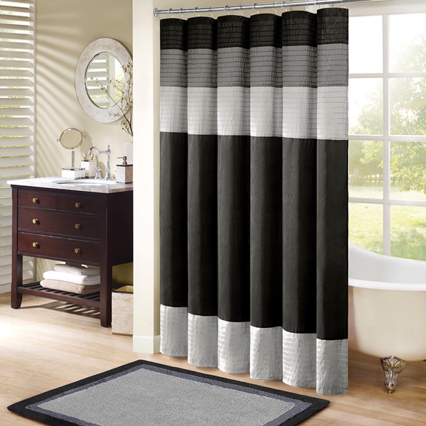 Madison Park Amherst Faux Silk Shower Curtain in Black, 72x72" MP70-246