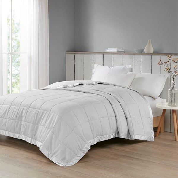 Madison Park Cambria Oversized Down Alternative Blanket with Satin Trim in Grey, King MP51-2606