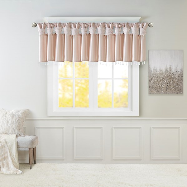 Madison Park Emilia Lightweight Faux Silk Valance With Beads in Blush, 50x26" MP41-6325