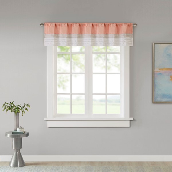 Madison Park Amherst Polyoni Pintuck Window Valance in Coral, 50x18" MP41-4376