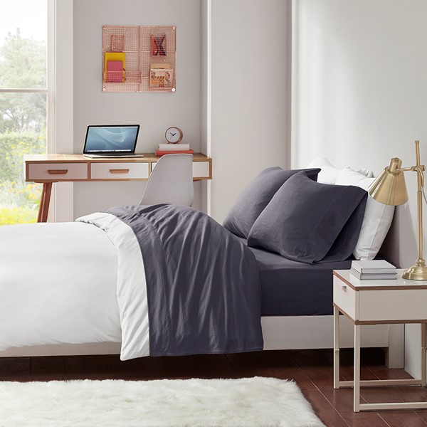 Intelligent Design Cotton Blend Jersey Knit All Season Sheet Set in Dark Grey, Twin XL ID20-692