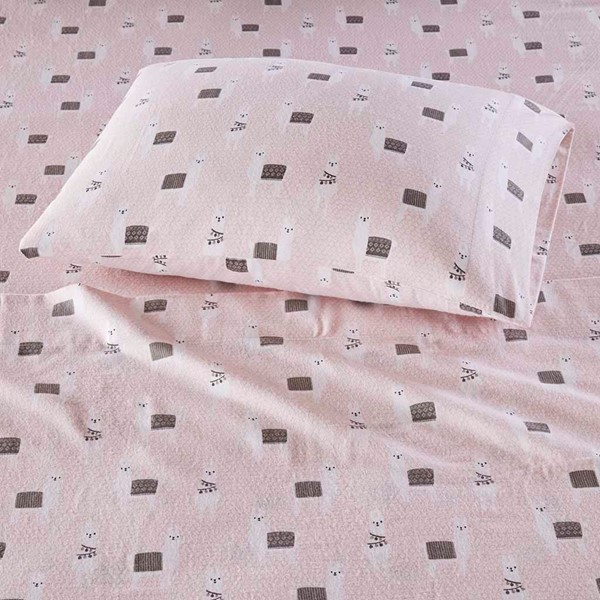 Intelligent Design Cozy Soft Cotton Flannel Printed Sheet Set in Pink Llamas, Twin XL ID20-1533