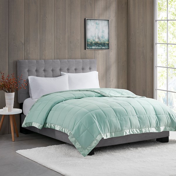 Madison Park Windom Lightweight Down Alternative Blanket with Satin Trim in Seafoam, Twin MP51-5151